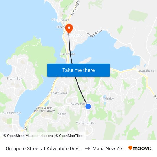 Omapere Street at Adventure Drive (Near 5) to Mana New Zealand map