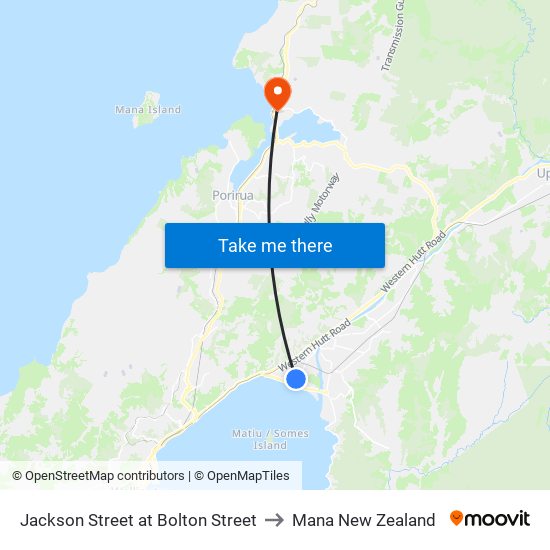 Jackson Street at Bolton Street to Mana New Zealand map