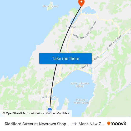 Riddiford Street at Newtown Shops (Near 157) to Mana New Zealand map