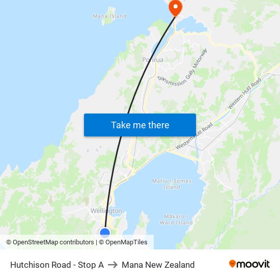 Hutchison Road - Stop A to Mana New Zealand map