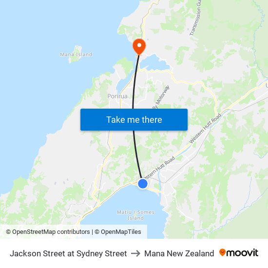 Jackson Street at Sydney Street to Mana New Zealand map