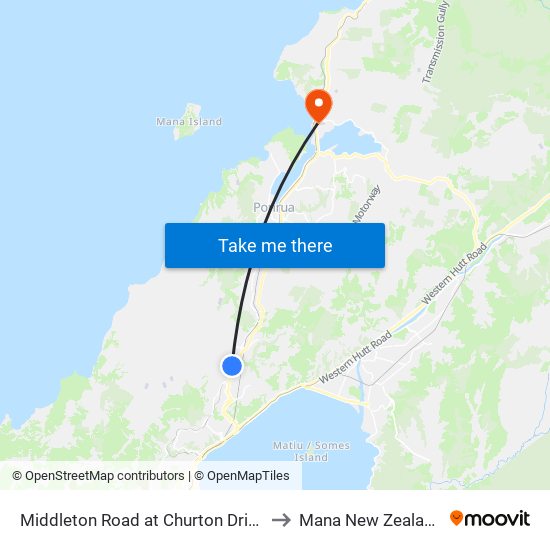 Middleton Road at Churton Drive to Mana New Zealand map