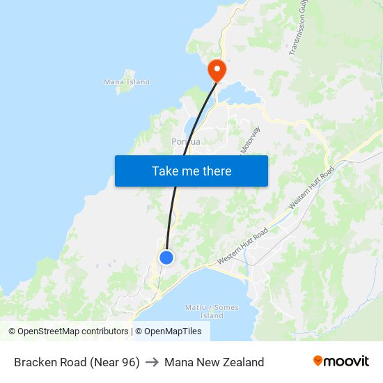 Bracken Road (Near 96) to Mana New Zealand map