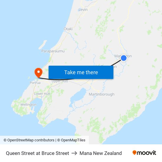 Queen Street at Bruce Street to Mana New Zealand map