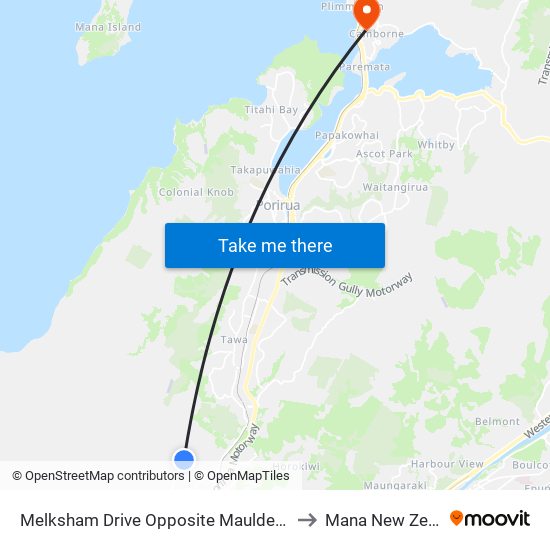 Melksham Drive Opposite Mauldeth Terrace to Mana New Zealand map