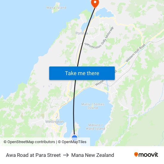 Awa Road at Para Street to Mana New Zealand map