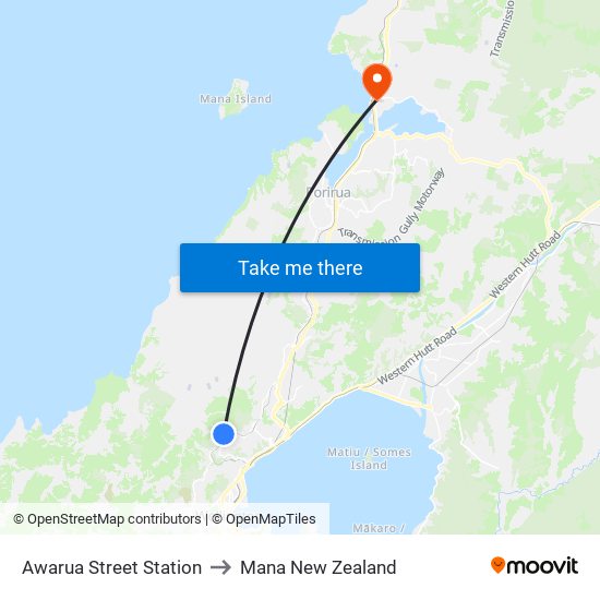 Awarua Street Station to Mana New Zealand map