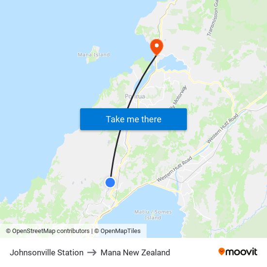 Johnsonville Station to Mana New Zealand map