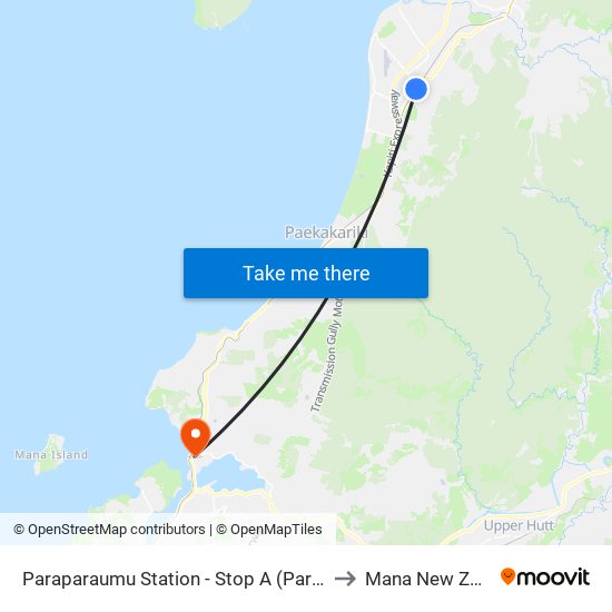 Paraparaumu Station - Stop A (Park And Ride) to Mana New Zealand map