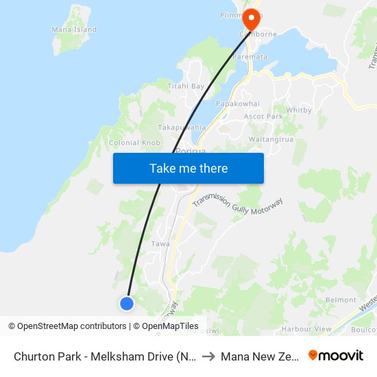 Churton Park - Melksham Drive (Near 112) to Mana New Zealand map