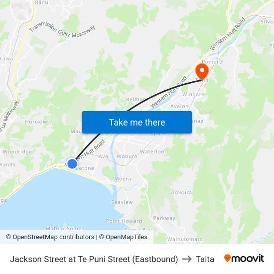 Jackson Street at Te Puni Street (Eastbound) to Taita map