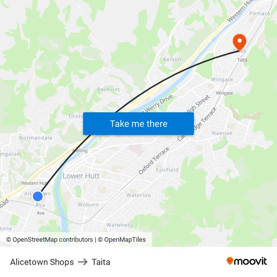 Alicetown Shops to Taita map