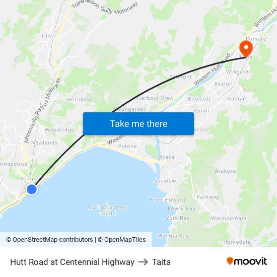 Hutt Road at Centennial Highway to Taita map