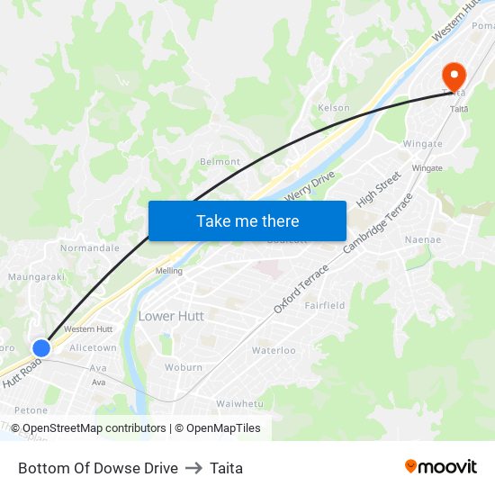 Bottom Of Dowse Drive to Taita map