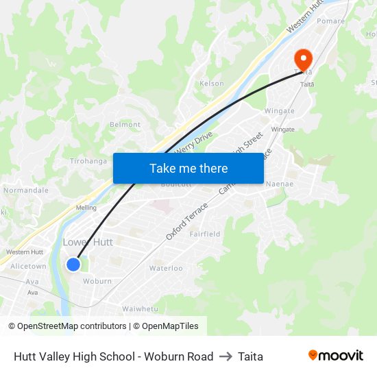 Hutt Valley High School - Woburn Road to Taita map