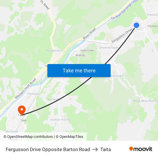 Fergusson Drive Opposite Barton Road to Taita map