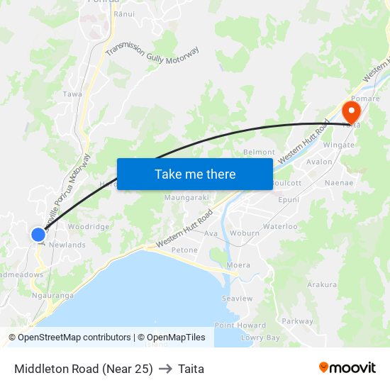 Middleton Road (Near 25) to Taita map