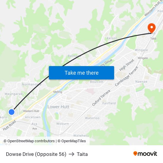 Dowse Drive (Opposite 56) to Taita map