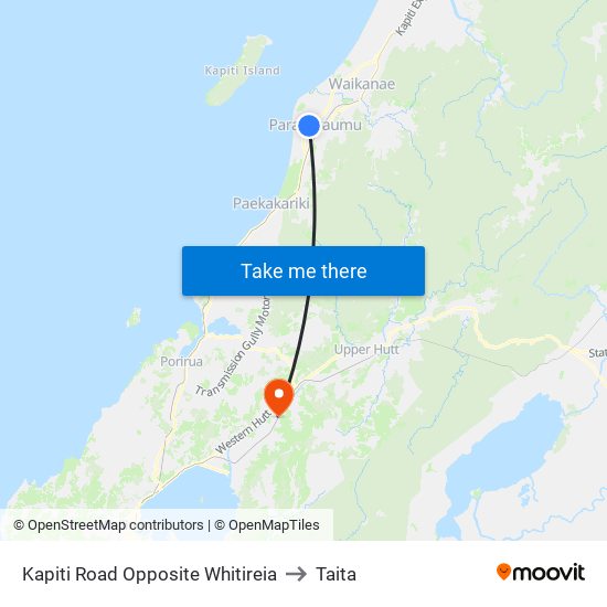 Kapiti Road Opposite Whitireia to Taita map