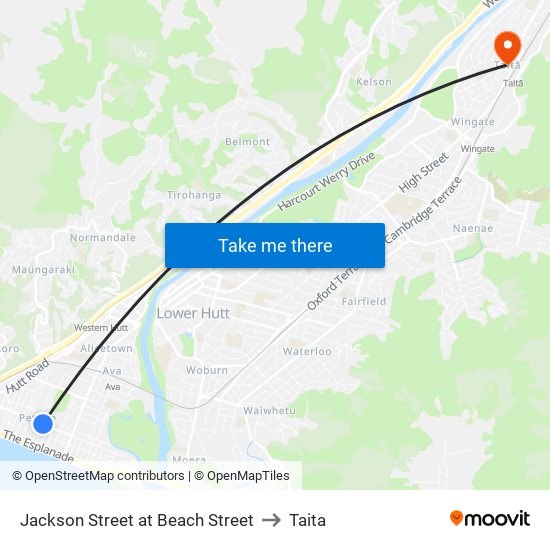 Jackson Street at Beach Street to Taita map