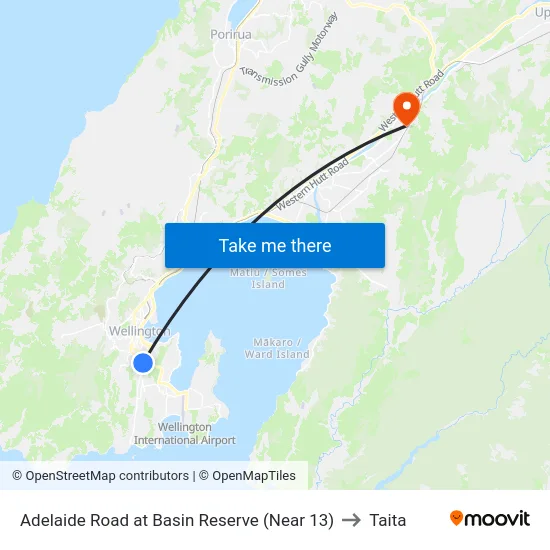 Adelaide Road at Basin Reserve (Near 13) to Taita map