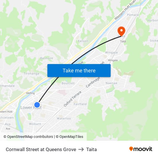 Cornwall Street at Queens Grove to Taita map