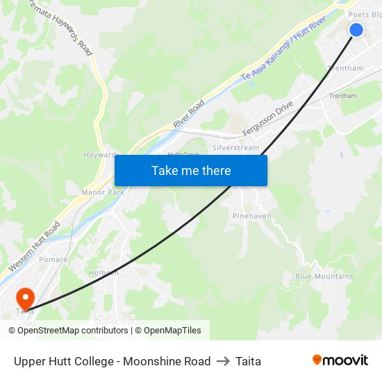 Upper Hutt College - Moonshine Road to Taita map