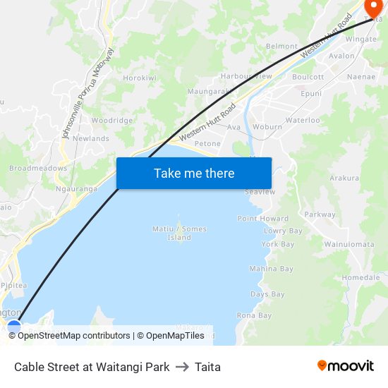 Cable Street at Waitangi Park to Taita map