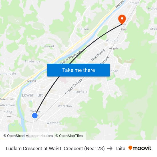 Ludlam Crescent at Wai-Iti Crescent (Near 28) to Taita map