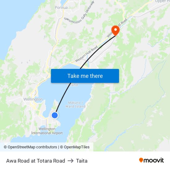 Awa Road at Totara Road to Taita map