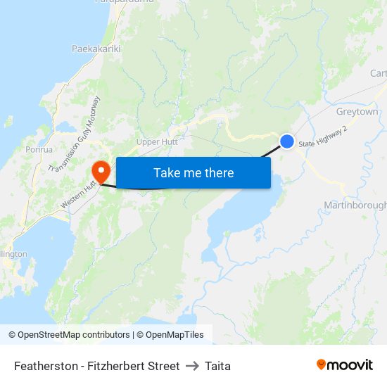 Featherston - Fitzherbert Street to Taita map