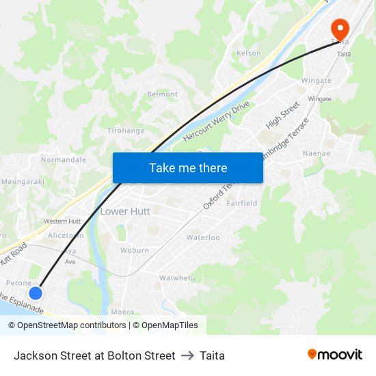 Jackson Street at Bolton Street to Taita map