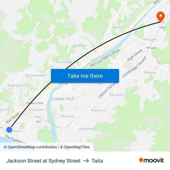 Jackson Street at Sydney Street to Taita map