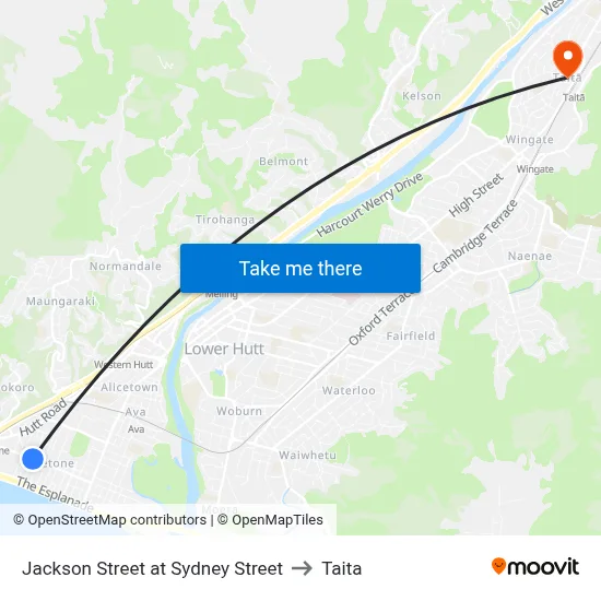 Jackson Street at Sydney Street to Taita map