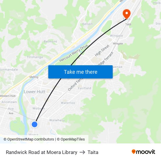 Randwick Road at Moera Library to Taita map