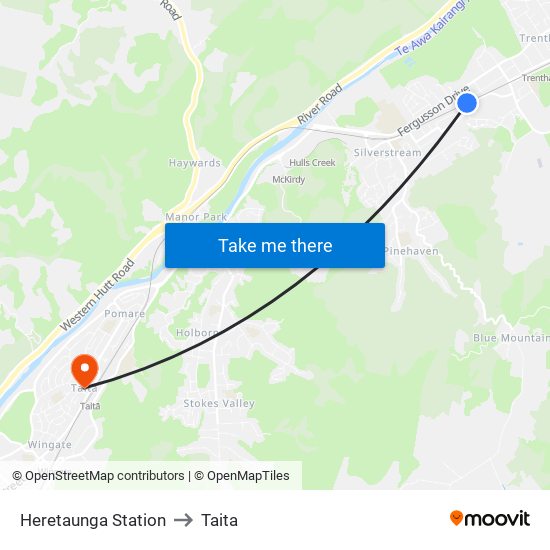 Heretaunga Station to Taita map