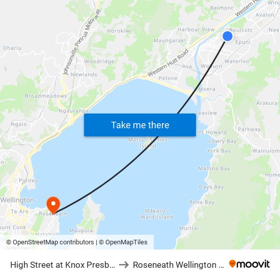 High Street at Knox Presbyterian Church to Roseneath Wellington New Zealand map