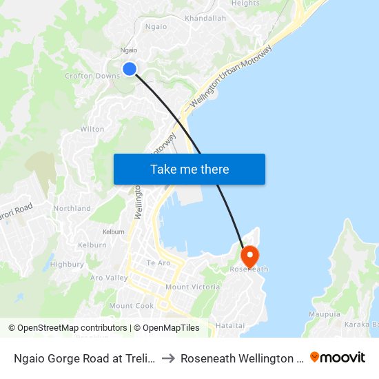 Ngaio Gorge Road at Trelissick Crescent to Roseneath Wellington New Zealand map