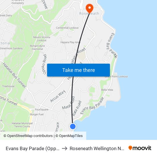 Evans Bay Parade (Opposite 412) to Roseneath Wellington New Zealand map
