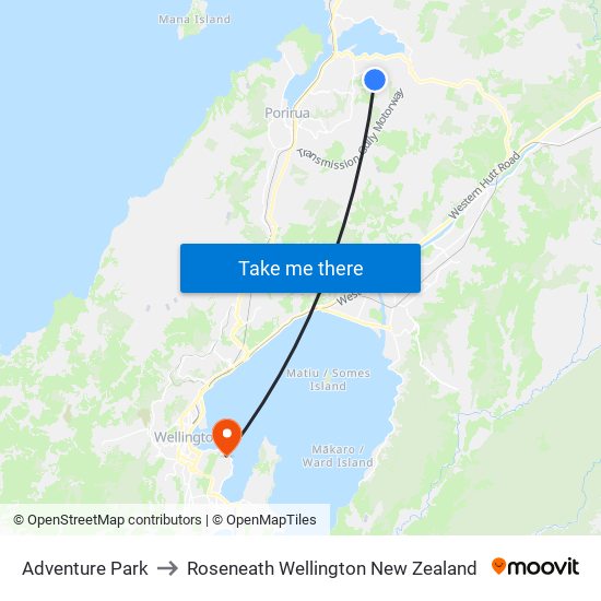 Adventure Park to Roseneath Wellington New Zealand map