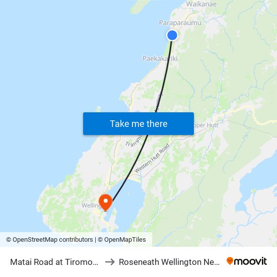 Matai Road at Tiromoana Road to Roseneath Wellington New Zealand map