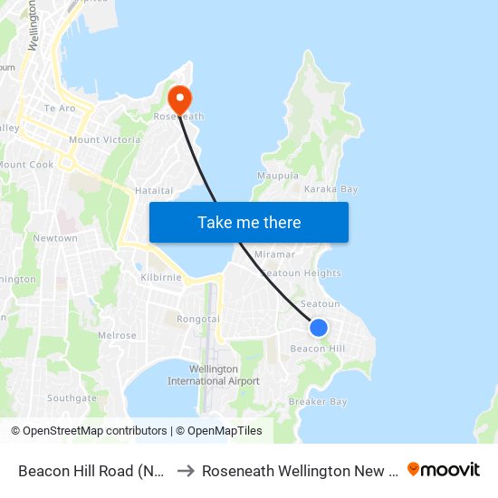 Beacon Hill Road (Near 14) to Roseneath Wellington New Zealand map