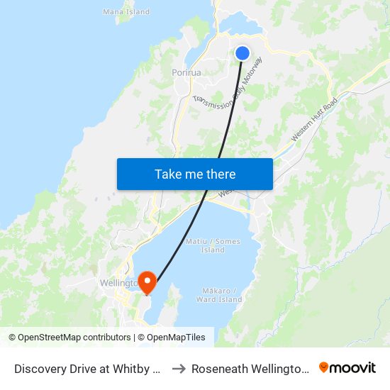 Discovery Drive at Whitby Village (Opposite) to Roseneath Wellington New Zealand map