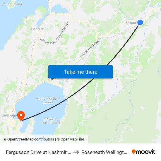 Fergusson Drive at Kashmir Avenue (Near 1025) to Roseneath Wellington New Zealand map