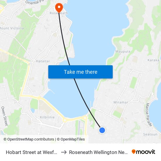 Hobart Street at Wexford Road to Roseneath Wellington New Zealand map