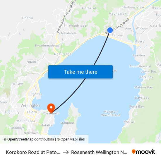 Korokoro Road at Petone Station to Roseneath Wellington New Zealand map