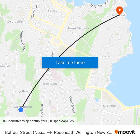 Balfour Street (Near 65) to Roseneath Wellington New Zealand map