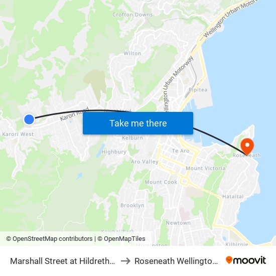 Marshall Street at Hildreth Street (Near 26) to Roseneath Wellington New Zealand map