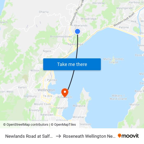 Newlands Road at Salford Street to Roseneath Wellington New Zealand map