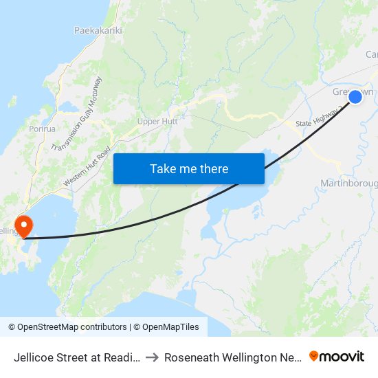 Jellicoe Street at Reading Street to Roseneath Wellington New Zealand map